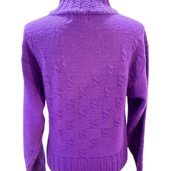 VINTAGE 1990s SERAC Cable Knit Mock Neck Sweater in Purple – Size Medium - Picture 5 of 7